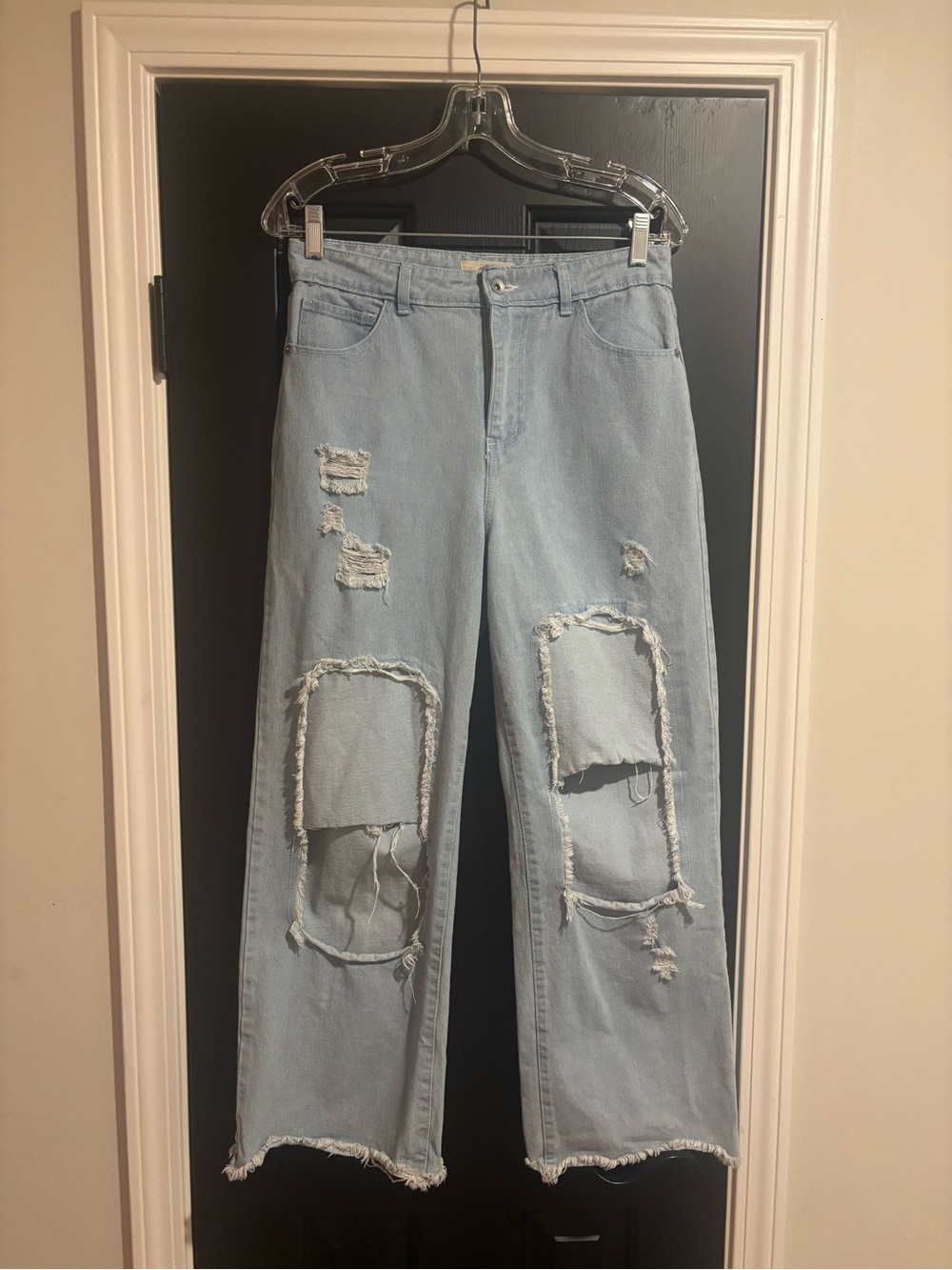 Chelsea & Violet Light Blue Distressed Wide-Leg Jeans
